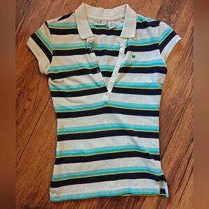 Y2K‎ Aeropostale Baby Tee Polo Striped VTG 3/4 Button Coquette Womens XS Preppy